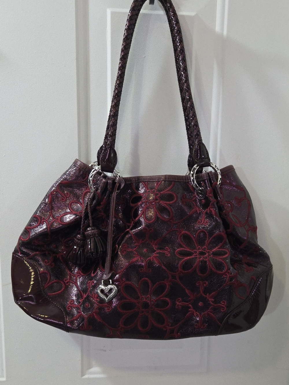 Brighton Valencia Black Cherry Floral Embroidered Flora Shoulder Bag